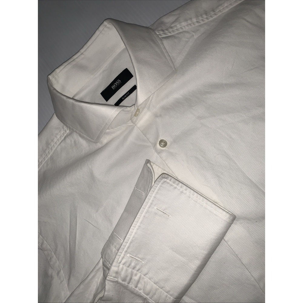 BOSS Hugo Boss Slim Fit Tuxedo Dress Shirt Mens M 15.5 /39 White French Cuff 34"